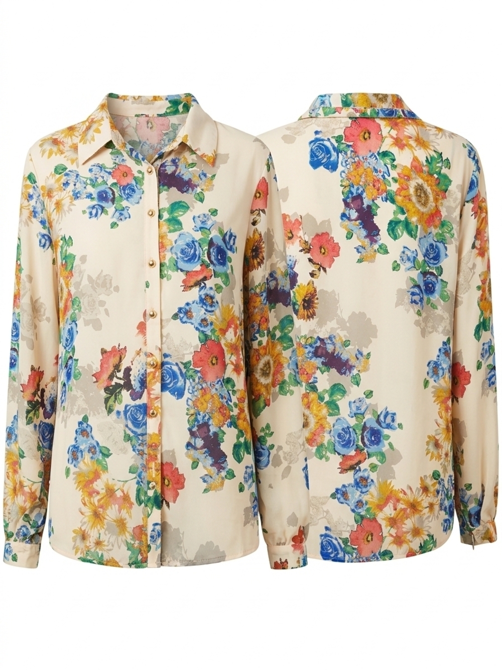 Forever 21 Cream Floral Button-Down Shirt